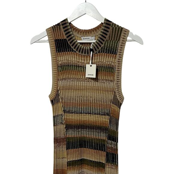 JONATHAN SIMKHAI WOMENS LARGE KNIT STRETCH FAIRFAX MIDI DRESS GREEN MULTI NEW - Picture 6 of 12